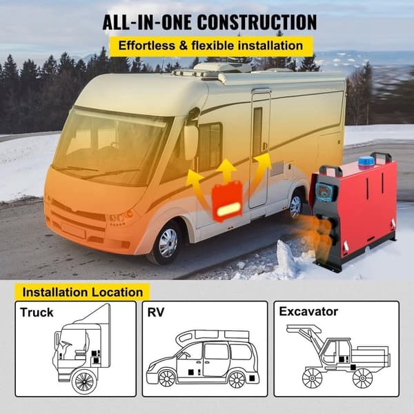 12V 5KW energibesparande integrerad dieselluftvärmare,4 luftuttag,LCD-kontroller