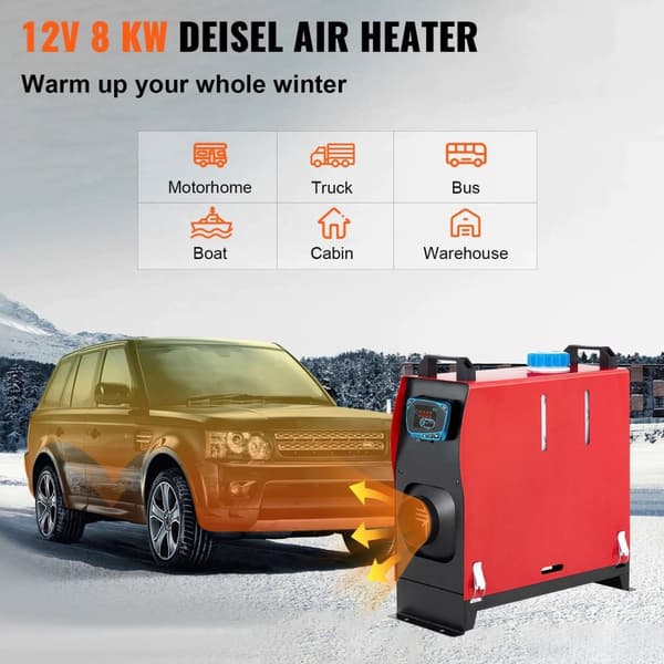 8KW 12V allt-i-ett bilparkeringsvärmare, dieselluftvärmare med LCD/fjärrkontroll, energibesparande, snabb uppvärmning, lågt ljud
