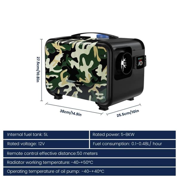 integrerad 12V 5-8kw dieselluftvärmare med LCD-omkopplare/fjärrkontroll, fordonsparkeringsvärmare, lätt att installera/underhålla