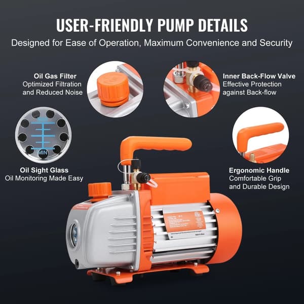 3.5CFM A2L AC vakuumpump och grenrörsmätare kit, hög prestanda, effektiv drift, bekväm och bärbar