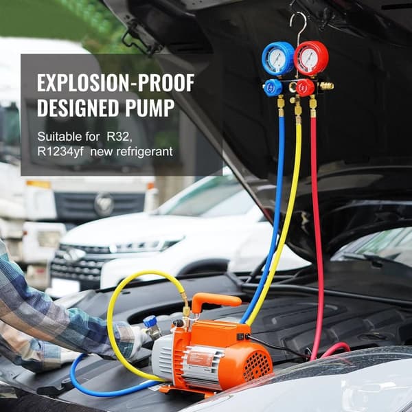 3.5CFM A2L AC vakuumpump och grenrörsmätare kit, hög prestanda, effektiv drift, bekväm och bärbar