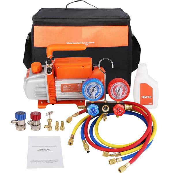 3.5CFM A2L AC vakuumpump och grenrörsmätare kit, hög prestanda, effektiv drift, bekväm och bärbar