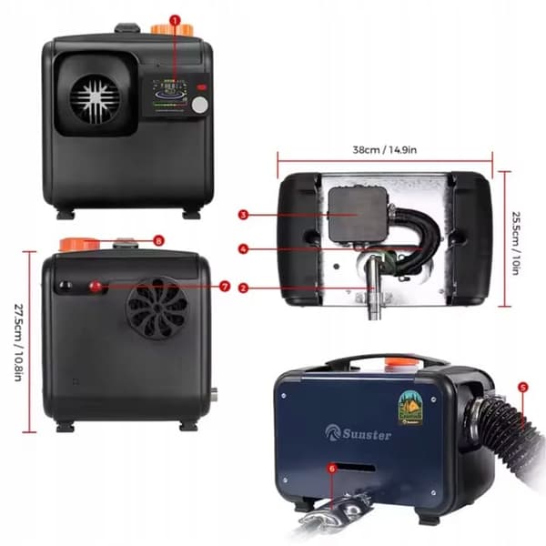 Sunster 8KW diesellämmitin 230V, 12V / 24V, Bluetooth-yhteydellä, LCD ja kaukosäädin, tehokas lämmitys, hiljainen, WEBASTO
