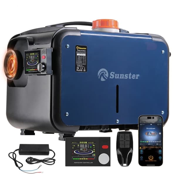Sunster 8KW diesellämmitin 230V, 12V / 24V, Bluetooth-yhteydellä, LCD ja kaukosäädin, tehokas lämmitys, hiljainen, WEBASTO