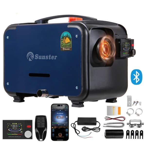 Sunster 8KW diesellämmitin 230V, 12V / 24V, Bluetooth-yhteydellä, LCD ja kaukosäädin, tehokas lämmitys, hiljainen, WEBASTO