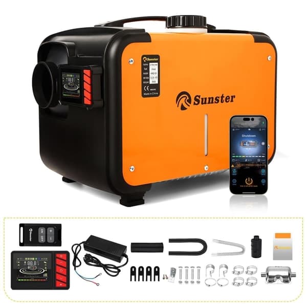 Sunster 8KW Dieselvärmare 230V, 12V/24V, med Bluetooth-anslutning, LCD och fjärrkontroll, Effektiv Värme, Låg Ljudnivå, WEBASTO