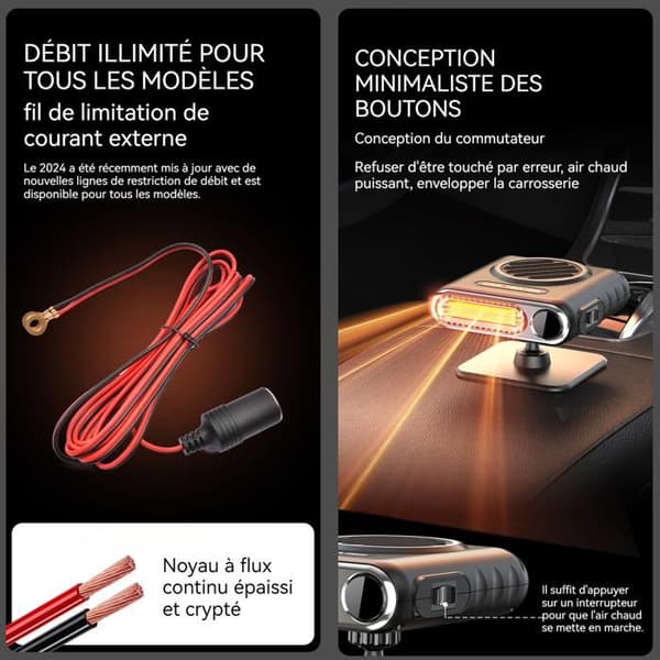Defroster och deimger - TD® - 150W - 12V - 360° rotation - Svart och röd färg