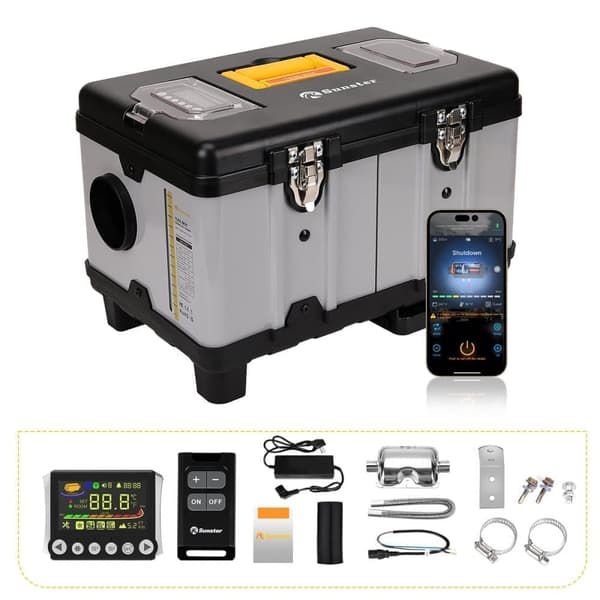 Sunster 8KW Dieselvärmare 230V, 12V/24V, med Bluetooth-anslutning, LCD och fjärrkontroll, Effektiv Värme, Låg Ljudnivå, WEBASTO