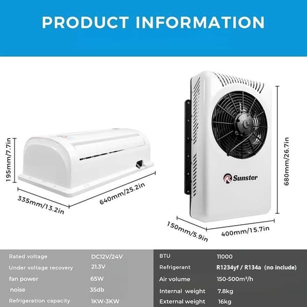 Sunster 12/24V Luftkonditionering för Lastbil & Husbil – Tyst & Energieffektiv Klimatanläggning / Aircondition Husbil