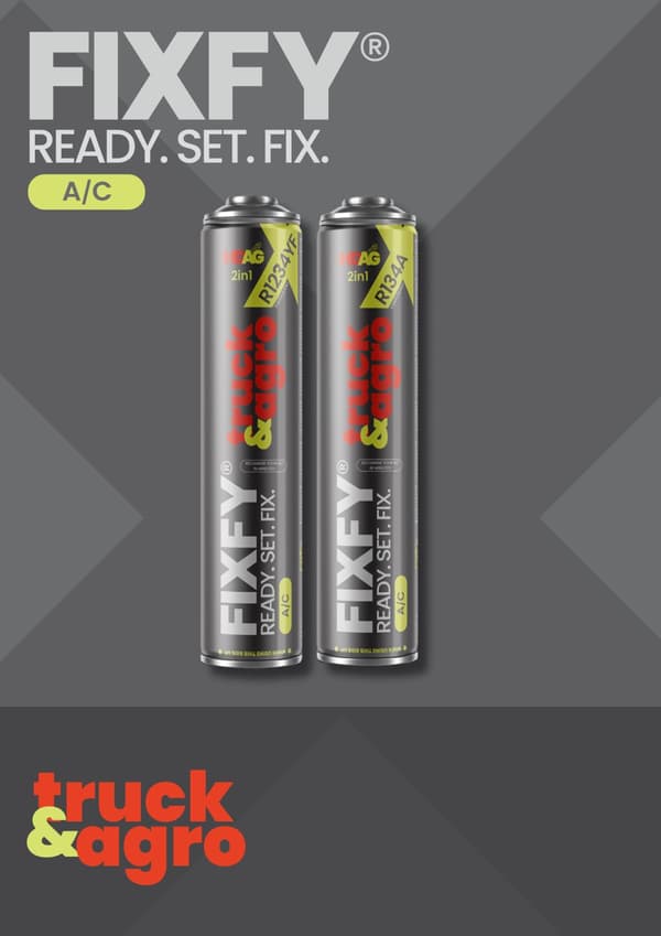 FIXFY TRUCK & AGRO 2x1000ml - Den største dåse på markedet til genopfyldning af R134a klimaanlæg + slange med trykmåler