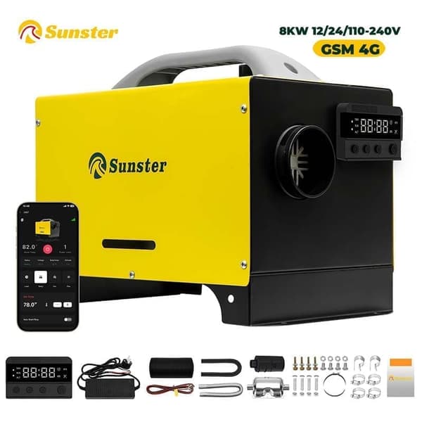 Sunster 8KW Dieselvärmare GSM 4G 12/24V & 230V Turbo Ventilation Auto Start/Stop Webasto Sunster 8KW Dieselvärmare GSM 4G 12/24V & 230V Turbo Ventilation Auto Start/Stop Webasto