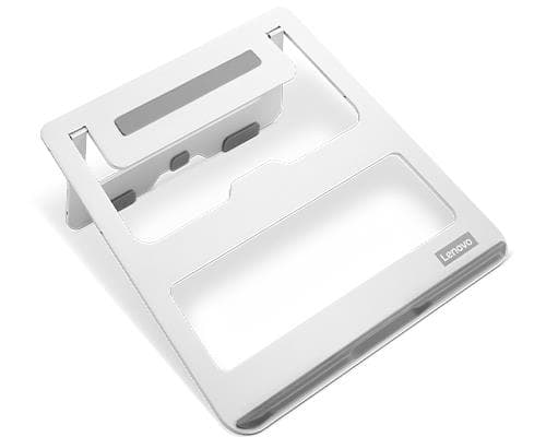 Lenovo GXF0X02618, Kannettavan tietokoneen teline, Harmaa, Valkoinen, Alumiini, Kumi, 38,1 cm (15"), 0 - 95 mm, 18 - 18°