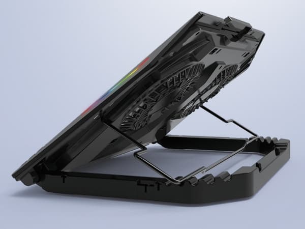 Conceptronic ERGO Gaming - Fläkt till bärbar dator/notebook - med smartphone-ställ, USB 2,0 nav med 2 portar - 17" - 125 mm - svart