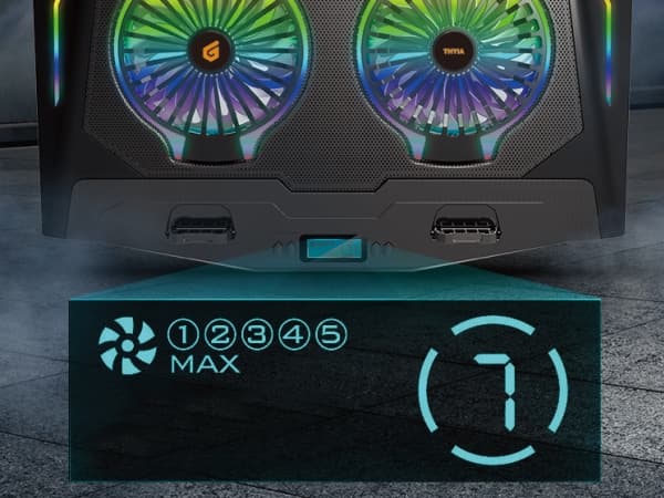 Conceptronic ERGO Gaming - Fläkt till bärbar dator/notebook - med smartphone-ställ, USB 2,0 nav med 2 portar - 17" - 125 mm - svart