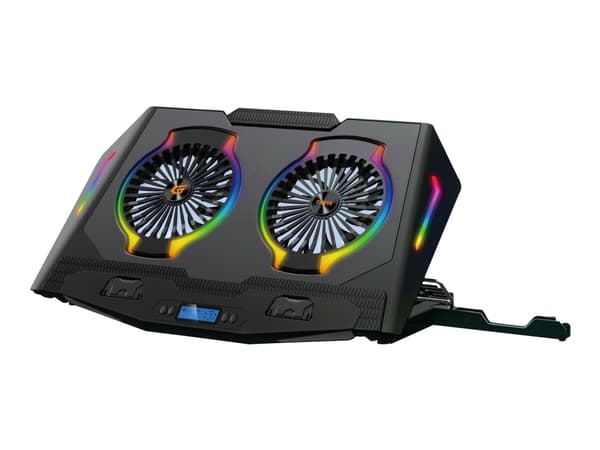 Conceptronic ERGO Gaming - Fläkt till bärbar dator/notebook - med smartphone-ställ, USB 2,0 nav med 2 portar - 17" - 125 mm - svart Svart
