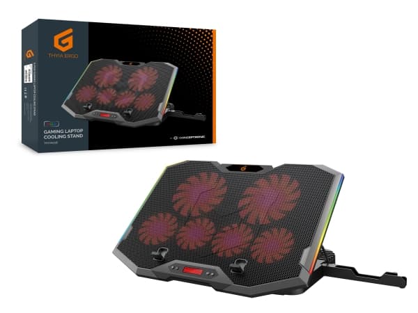 Conceptronic ERGO Gaming - Fläkt till bärbar dator/notebook - med smartphone-ställ, USB 2,0 nav med 2 portar - 17" - 100 mm/70 mm - svart