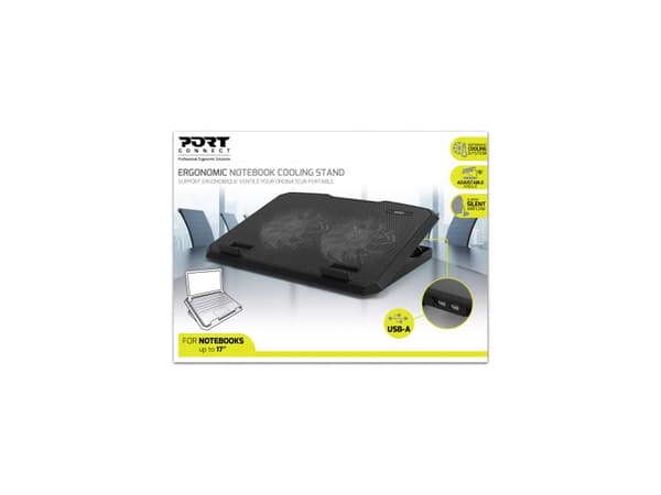 PORT Ergonomic Cooler Pro - Notebookvifte - med 2-porters USB-hub - 17" - 140 mm