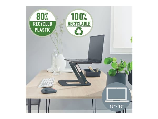 Leitz Ergo säädettävä monikulmainen kannettavan tietokoneen teline, 80 % kierrätettyä muovia Tummanharmaa Tummanharmaa