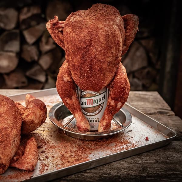 Hopfällbar BBQ Kycklingställ Kycklinggrill Rostfritt Stål Silver Rund