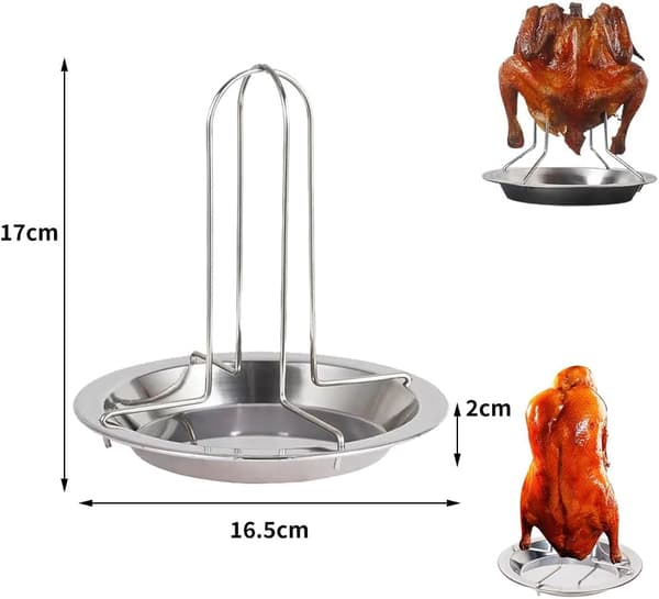 Hopfällbar BBQ Kycklingställ Kycklinggrill Rostfritt Stål Silver Rund