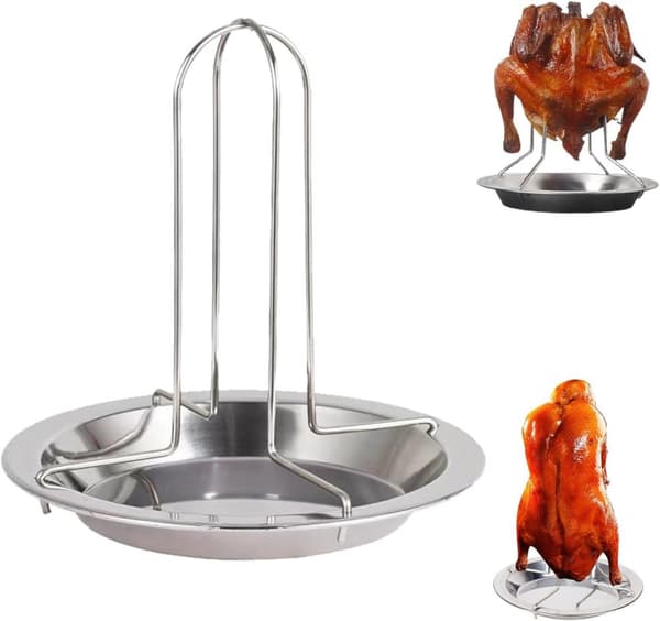 Hopfällbar BBQ Kycklingställ Kycklinggrill Rostfritt Stål Silver Rund