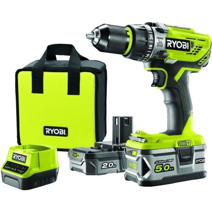 RYOBI slagværksbor 18V - 50 Nm - 1 x 5,0 Ah / 1 x 2,0 Ah