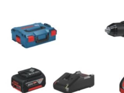 BOSCH Akku bore-/skruemaskine GSR 18V-55. Medfølgende tilbehør:Leveres med 2x4,0 batterier, lader GAL 18V-40, L-BOXX