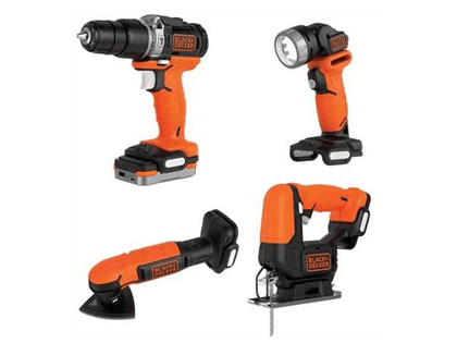 BLACK + DECKER 12 volt kit of 4, hammer drill, jigsaw, delta sander, lamp BDCK123S2S (orange / black, 2x Li-ion batteries 1.5Ah)