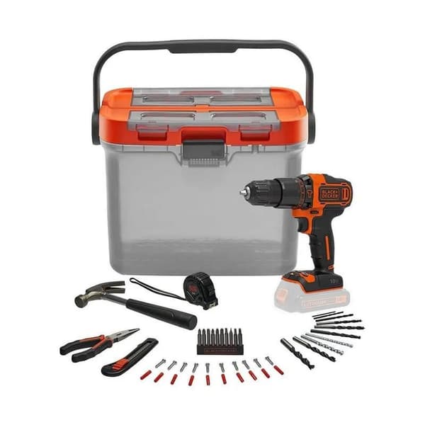 BLack & Decker 18V Slagboremaskine m. 44 stk. tillbehör i boks, utan batteri och lader