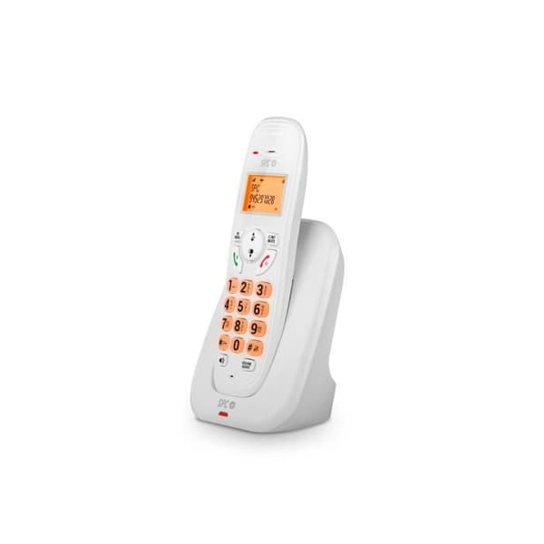 SPC Kairo - Trådlös fast telefon, nummerpresentation, extra volym, samtalsblockering, handsfree, telefonbok, vit