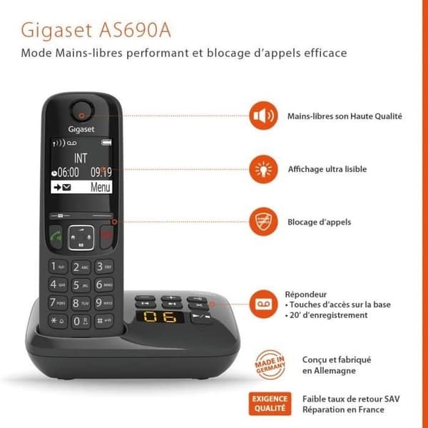 GIGASET fast telefon AS690 A Quattro Black
