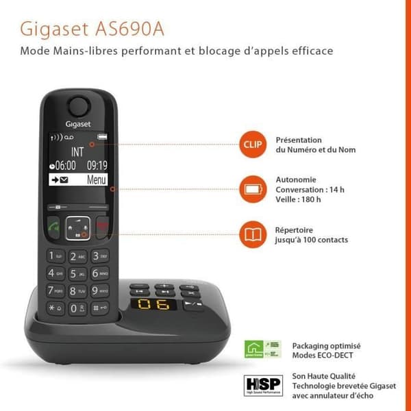 GIGASET fast telefon AS690 A Quattro Black