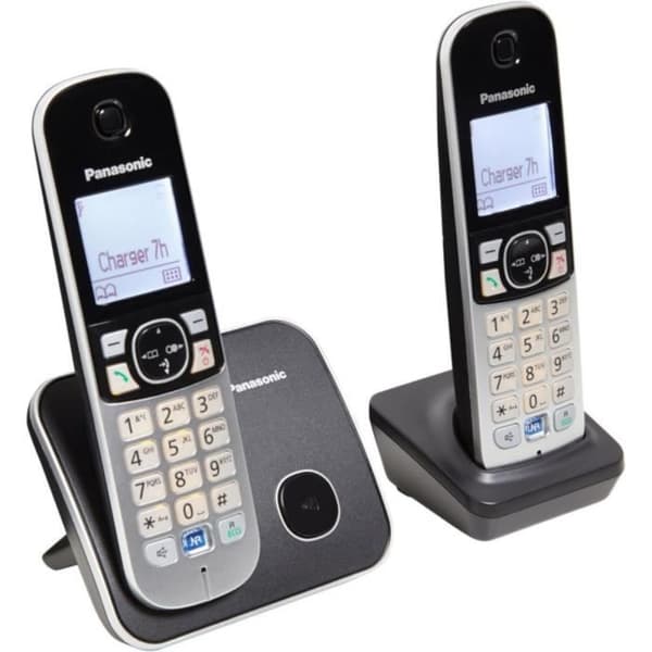 PANASONIC KX-TG6812 trådlös hemtelefon - Duo - Silver och svart - Katalog 120 namn och nummer Svart, Silver