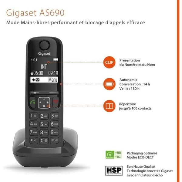 GIGASET fast telefon AS690 Svart