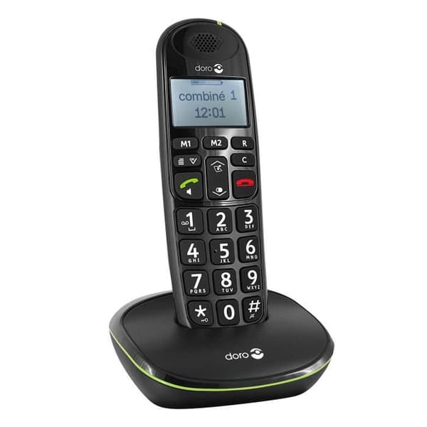 Fast seniortelefon Doro PhoneEasy 100W, sladdlös DECT-förstärkt ljud Svart