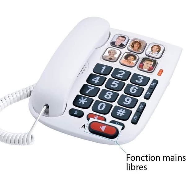 Alcatel TMax 10 senior sladdtelefon - 6 direktminnen med foto - Handsfree-funktion - Vit