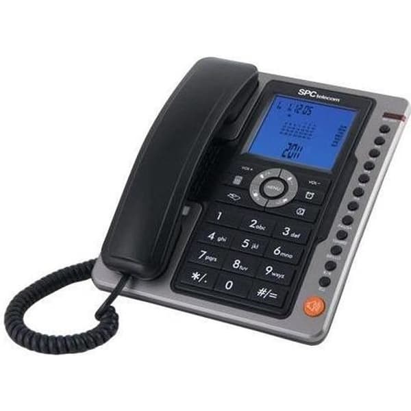 SPC Office Pro – fast telefon med sladd med ljus skärm, 7 direktminnen, nummerpresentation och handsfree
