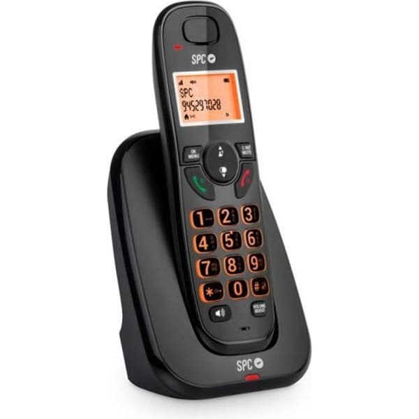 SPC Kairo - Trådlös fast telefon, nummerpresentation, extra volym, samtalsblockering, handsfree, telefonbok, svart