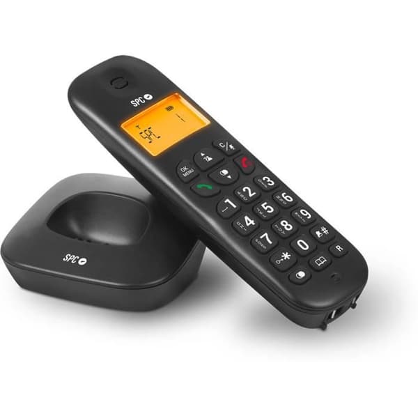SPC Air – Trådlös fast telefon med upplyst display, nummerpresentation, 20 kontakter, tyst läge, 5 melodier och ECO-läge – svart