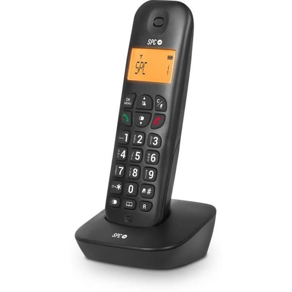SPC Air – Trådlös fast telefon med upplyst display, nummerpresentation, 20 kontakter, tyst läge, 5 melodier och ECO-läge – svart