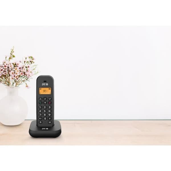 SPC Keops - Trådlös fast telefon med ljus skärm, nummerpresentation, 50 kontakter, ECO Mode - Svart