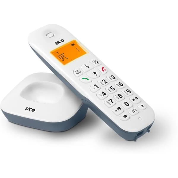 SPC Air – Trådlös fast telefon med upplyst display, nummerpresentation, 20 kontakter, tyst läge, 5 melodier och ECO-läge – vit