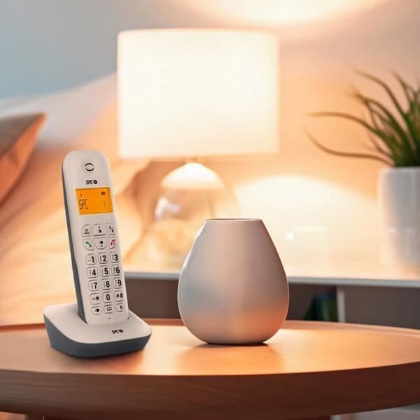 SPC Air – Trådlös fast telefon med upplyst display, nummerpresentation, 20 kontakter, tyst läge, 5 melodier och ECO-läge – vit