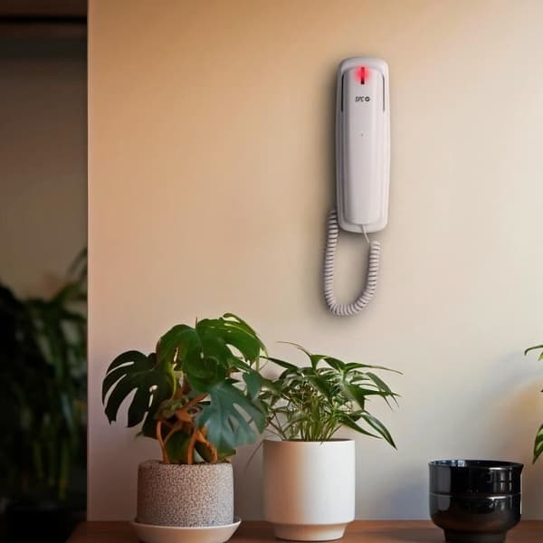 SPC Original Lite 2 – Bords- eller väggmonterad fast telefon, ljussignal, 10 indirekta minnen, återuppringningsfunktion - Vit