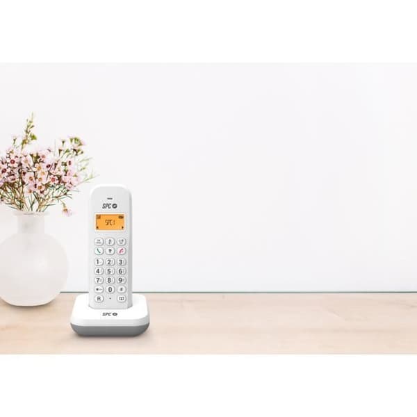 SPC Keops - Trådlös fast telefon med ljus skärm, nummerpresentation, 50 kontakter, ECO Mode - Vit