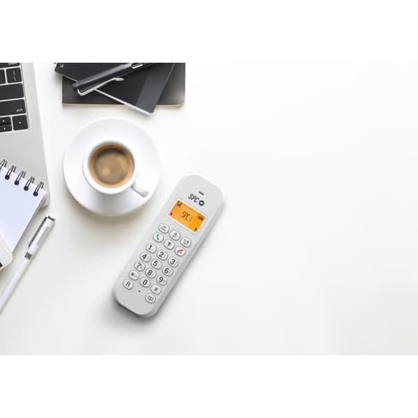 SPC Keops - Trådlös fast telefon med ljus skärm, nummerpresentation, 50 kontakter, ECO Mode - Vit