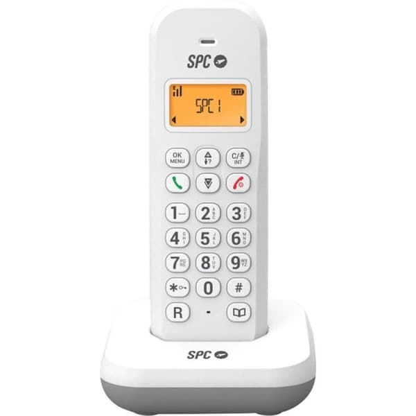 SPC Keops - Trådlös fast telefon med ljus skärm, nummerpresentation, 50 kontakter, ECO Mode - Vit