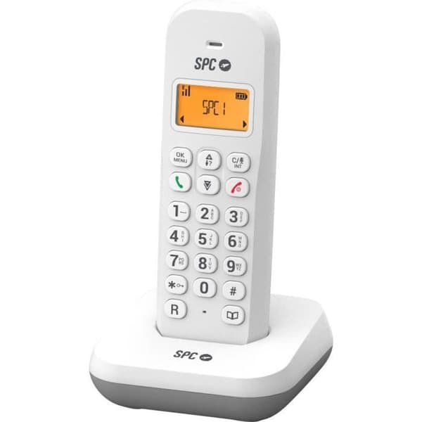SPC Keops - Trådlös fast telefon med ljus skärm, nummerpresentation, 50 kontakter, ECO Mode - Vit Vit