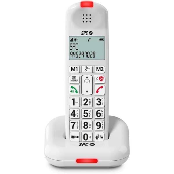 SPC Comfort Kairo - Trådlös seniortelefon, stora knappar, förstärkt ljud, hörapparatkompatibel, samtalsblockering – Vit