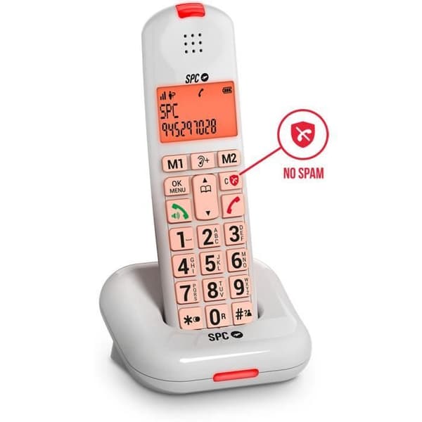 SPC Comfort Kairo - Trådlös seniortelefon, stora knappar, förstärkt ljud, hörapparatkompatibel, samtalsblockering – Vit